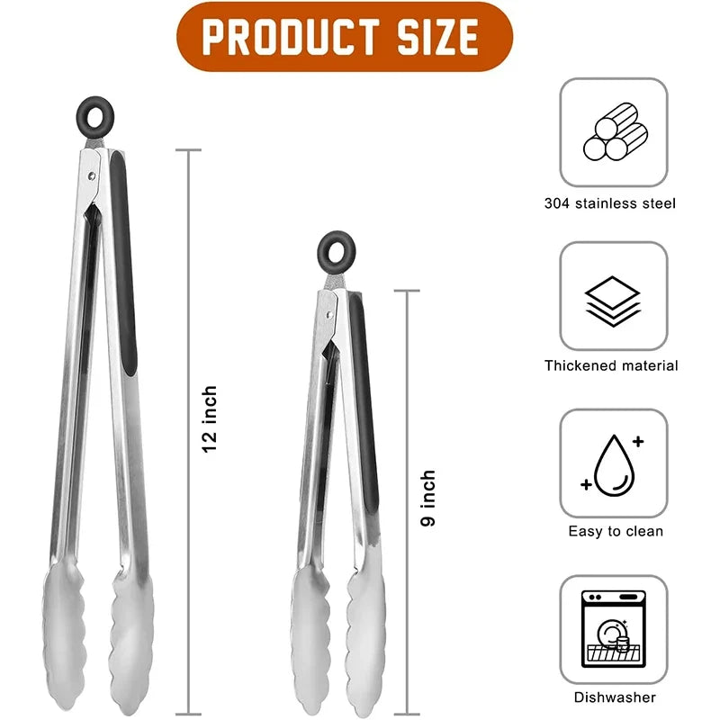 2-Pack Stainless Steel Locking Kitchen Tongs – 9 & 12 Inch