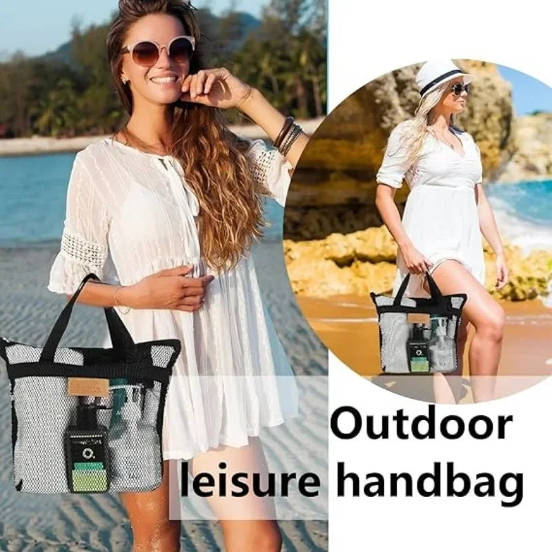 Travel Beach Tote Bag with Mesh Pockets – Swim & Gym Organizer