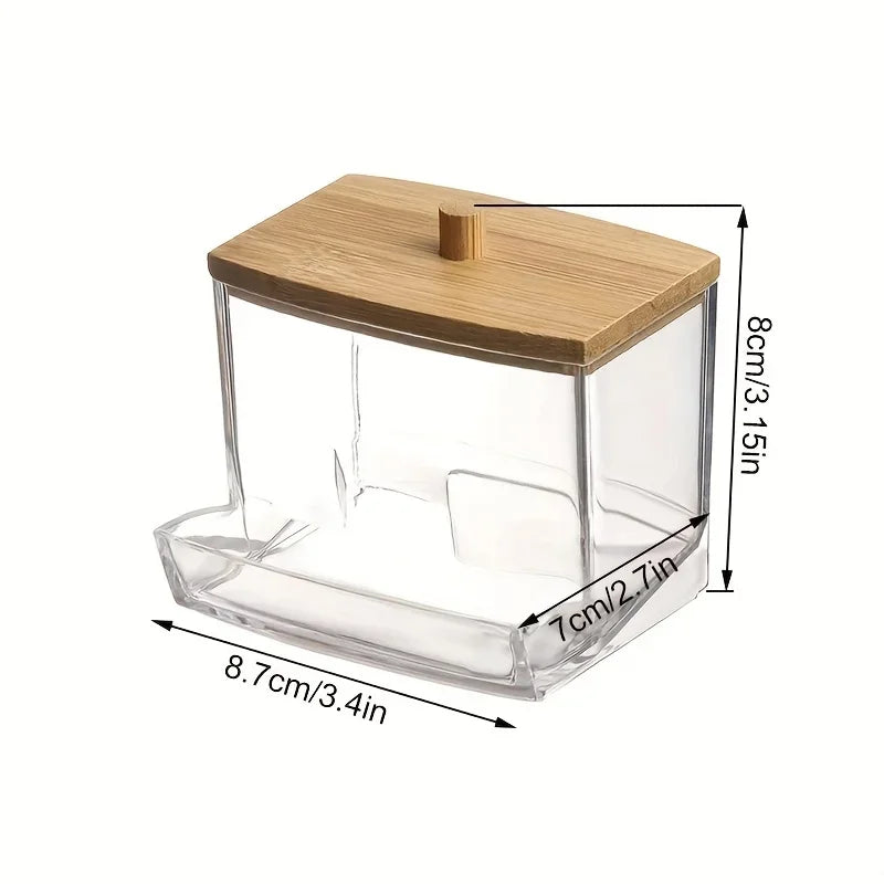 Cotton Swab Box Transparent Bamboo Cover Dustproof Toothpick Storage