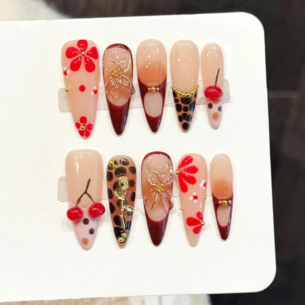 Long Pointed Press On Nails | Gradient Tortoiseshell French Tips