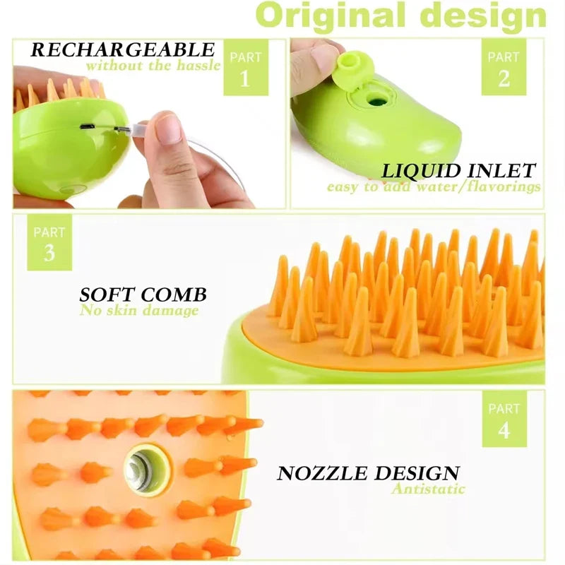 3-in-1 Electric Pet Grooming Comb – Steam Spray & Spin Brush
