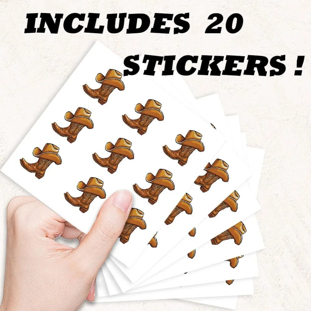 Cowboy Boot Stickers – 180 Self-Adhesive Western Decals, 20 Sheets