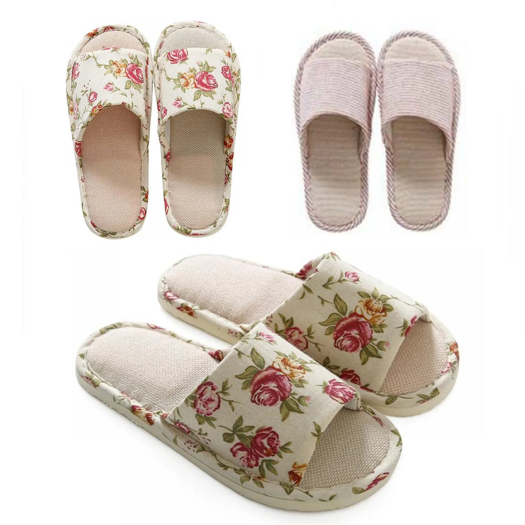 Linen Slippers Women Men Anti-Slip Breathable Indoor Slides
