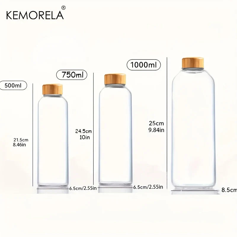Glass Water Bottle Wooden Lid 500/750/1000ml + Cleaning Brush