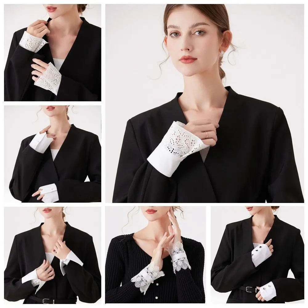 Women's Detachable Lace Arm Sleeves – Floral Embroidery Cuffs