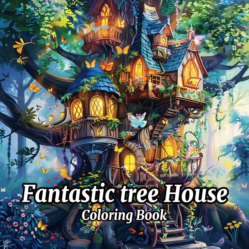 Fantasy Tree House Adult Coloring Book Relaxing Art Sketchbook