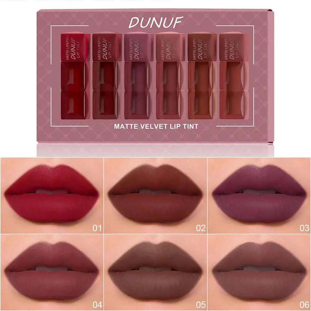 DUNUF 6-Piece Velvet Matte Liquid Lipstick Set – Waterproof Lip
