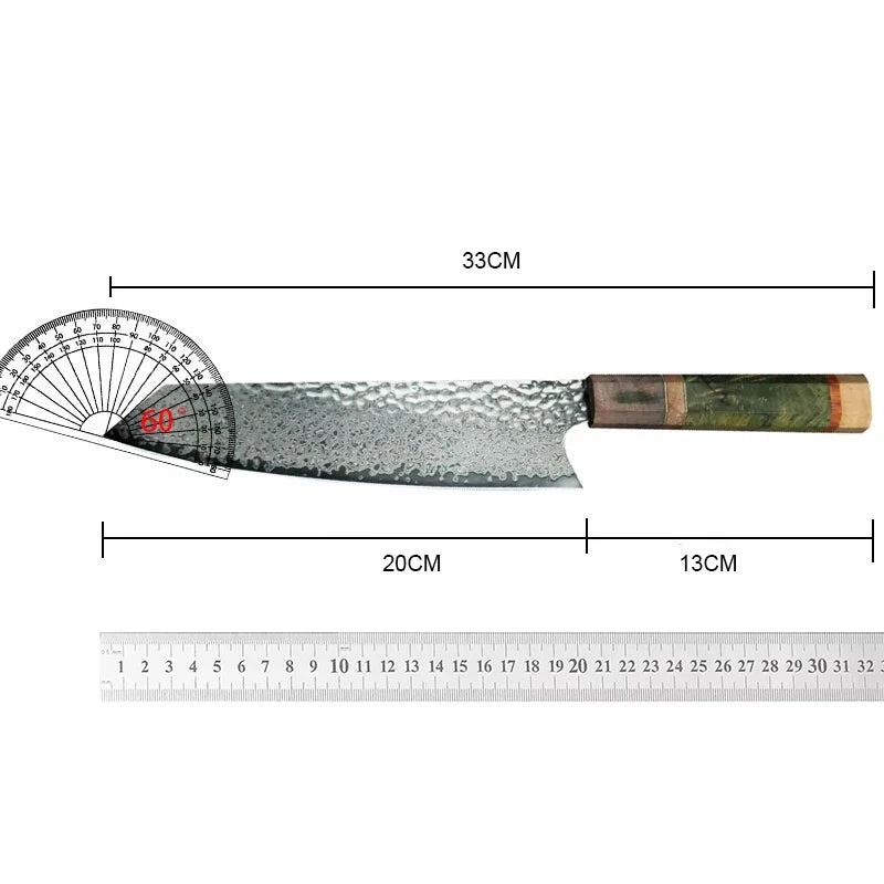 Damascus Steel Chef's Knife – Japanese-Style Wood Handle 20cm