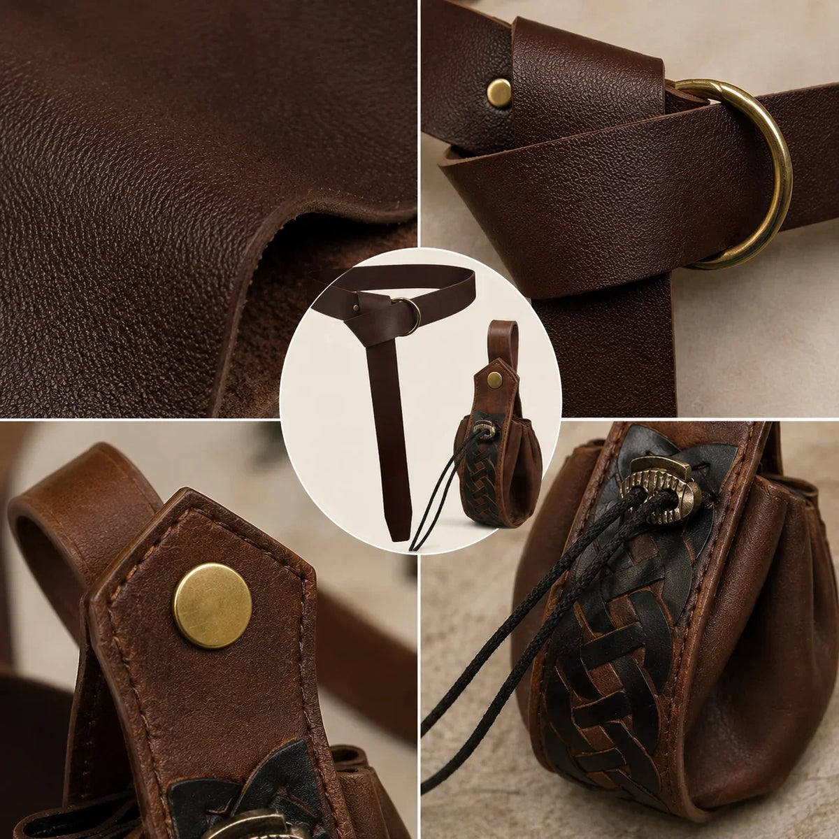 Medieval Leather Belt Pouch Viking Waist Drawstring Bag Renaissance