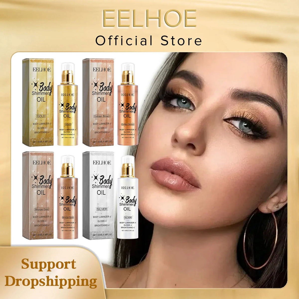 EELHOE 3D Shimmer Body Oil – Diamond Glitter Highlighter 100ml