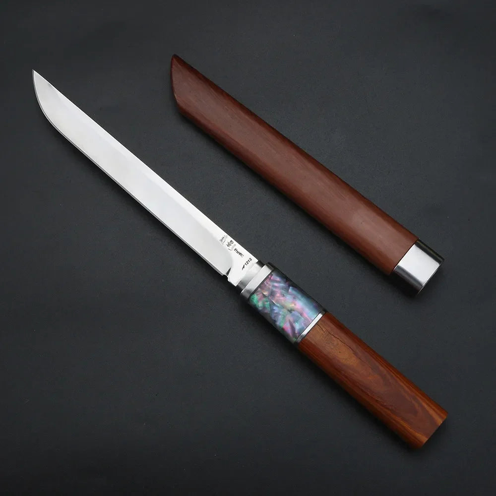 440C Stainless Steel Kitchen Knife with Solid Wood Handle