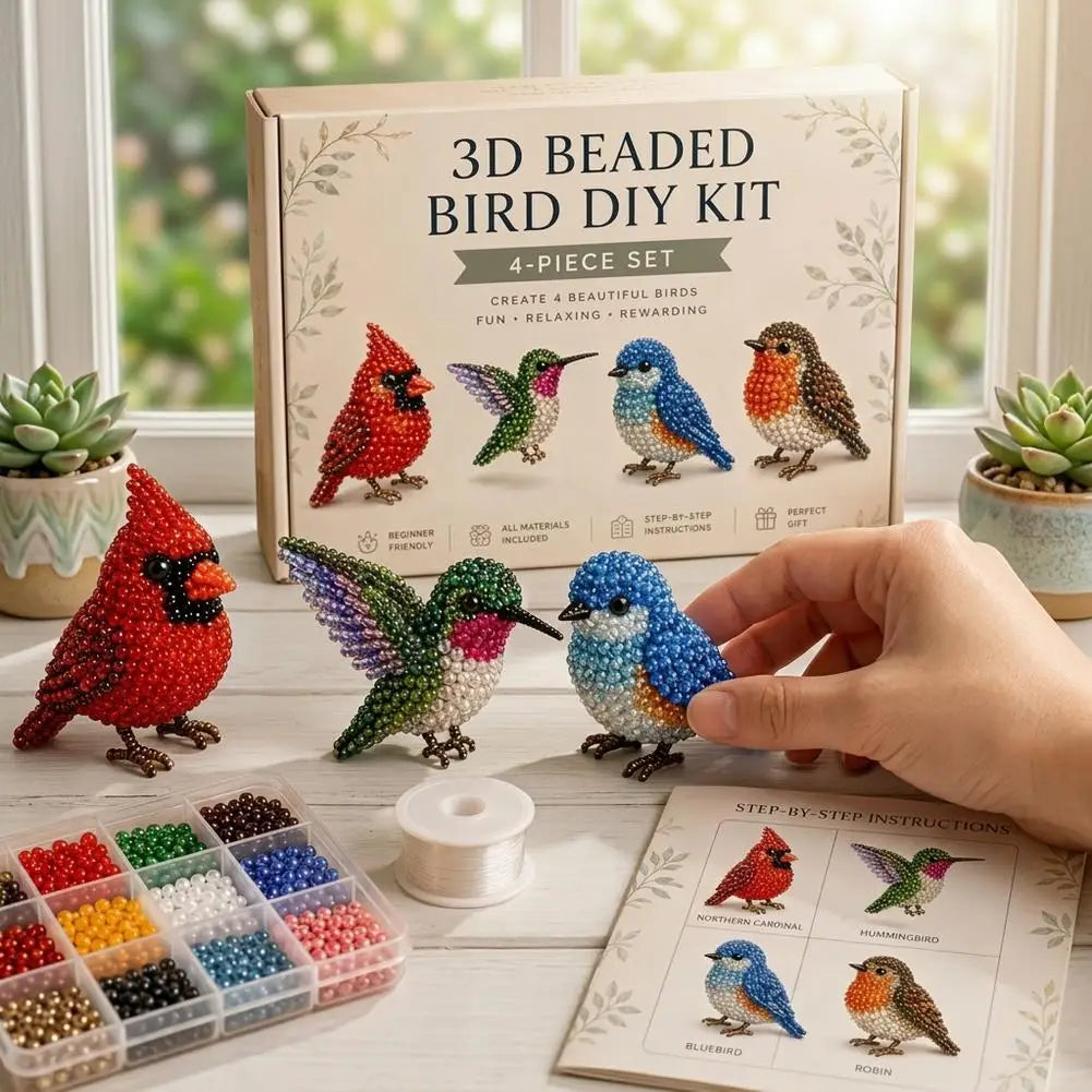 3D Bead Art Animal DIY Kit – 4-Piece Beadwork Craft Set