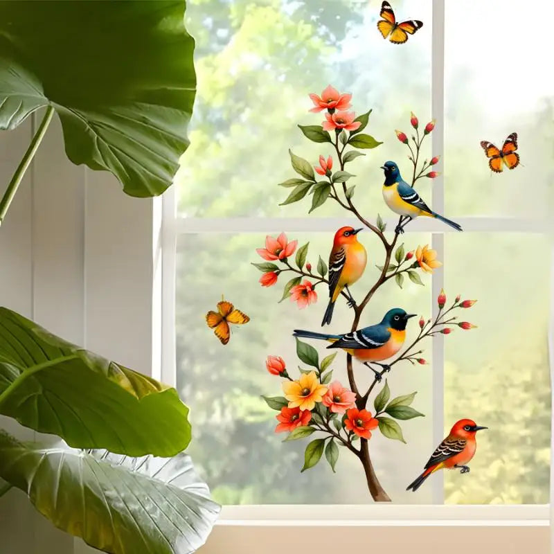 Tree Branch Bird & Butterfly Window Cling PVC Decal Sticker