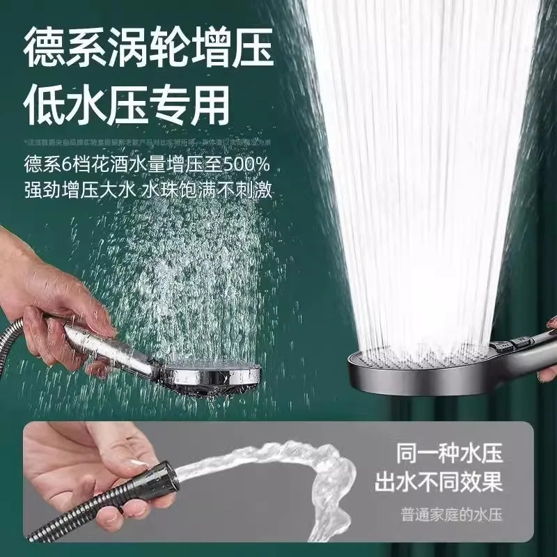 6-Speed High Pressure Water Saving Handheld Shower Head 13CM