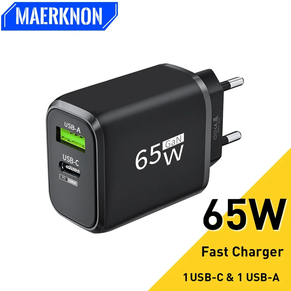 GaN 65W USB-C Fast Charger QC3.0 PD – iPhone, Samsung, Tablet
