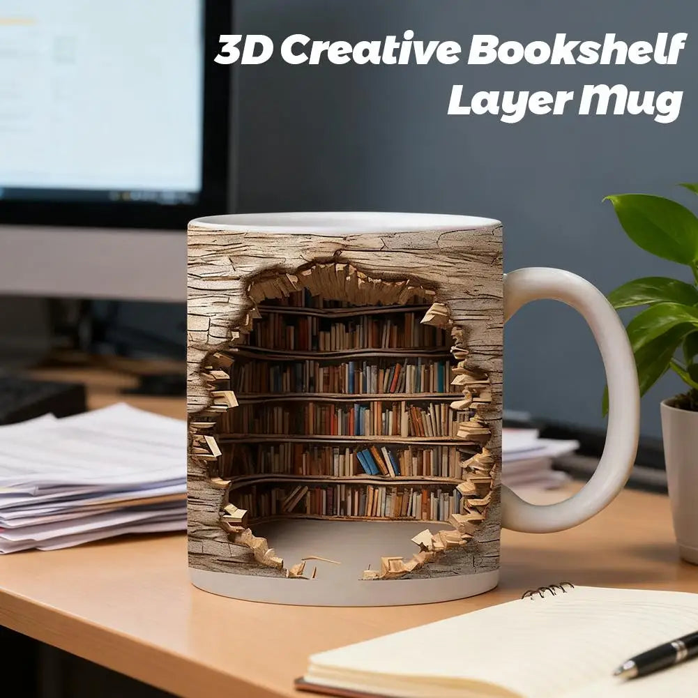 3D Bookshelf Ceramic Coffee Mug 11oz – Book Lover Gift