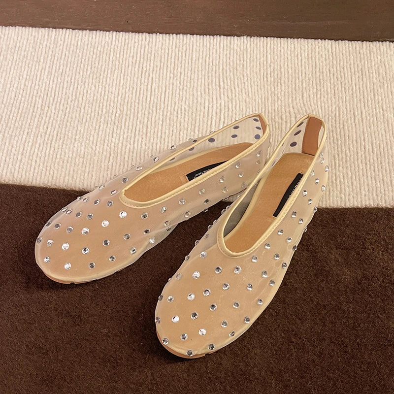 Crystal Mesh Women's Ballet Flats – Slip-On Dress Loafers