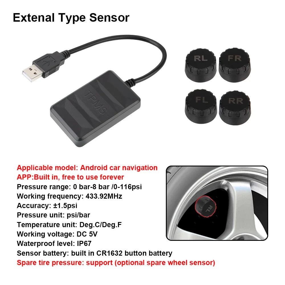 USB TPMS for Android Car Radio – Tire Pressure Monitor System