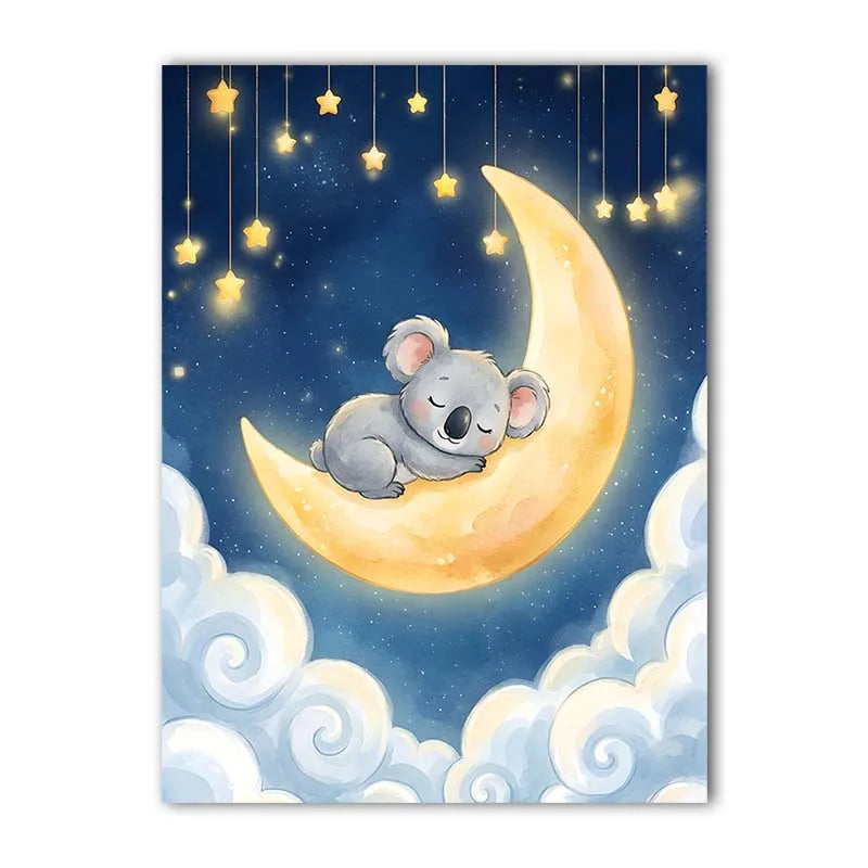 Nordic Animal Moon Canvas Print – Baby Nursery Wall Art Poster