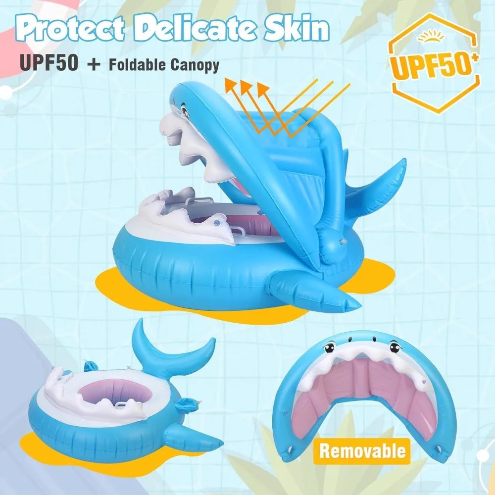 Shark Baby Pool Float with Canopy – Infant Toddler Swim Ring