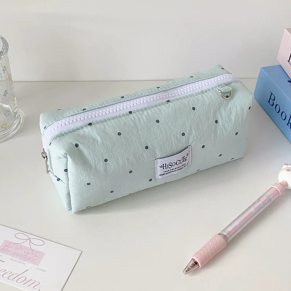 Fashion Korean Polka Dot Solid Pencil Case Student Stationery Large