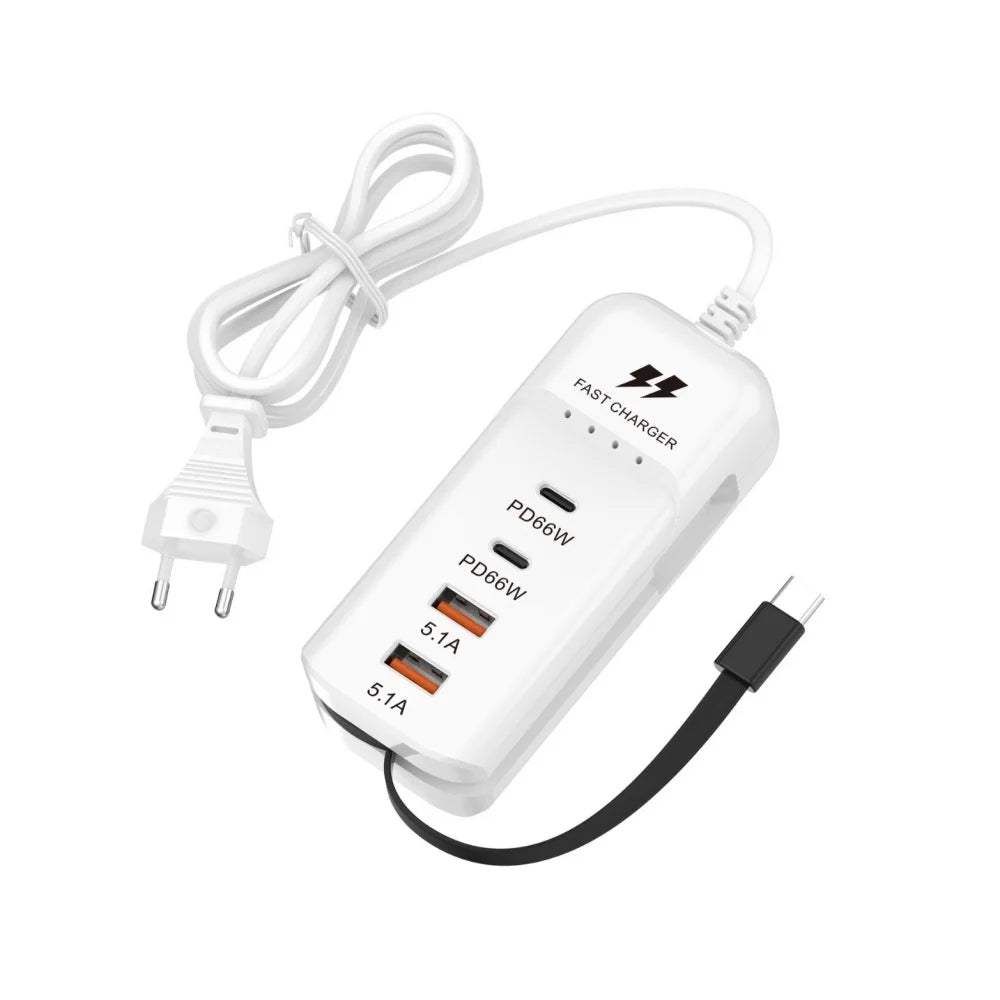 66W USB-C 4-Port Fast Charger | PD & Quick Charge 3.0 Wall Hub