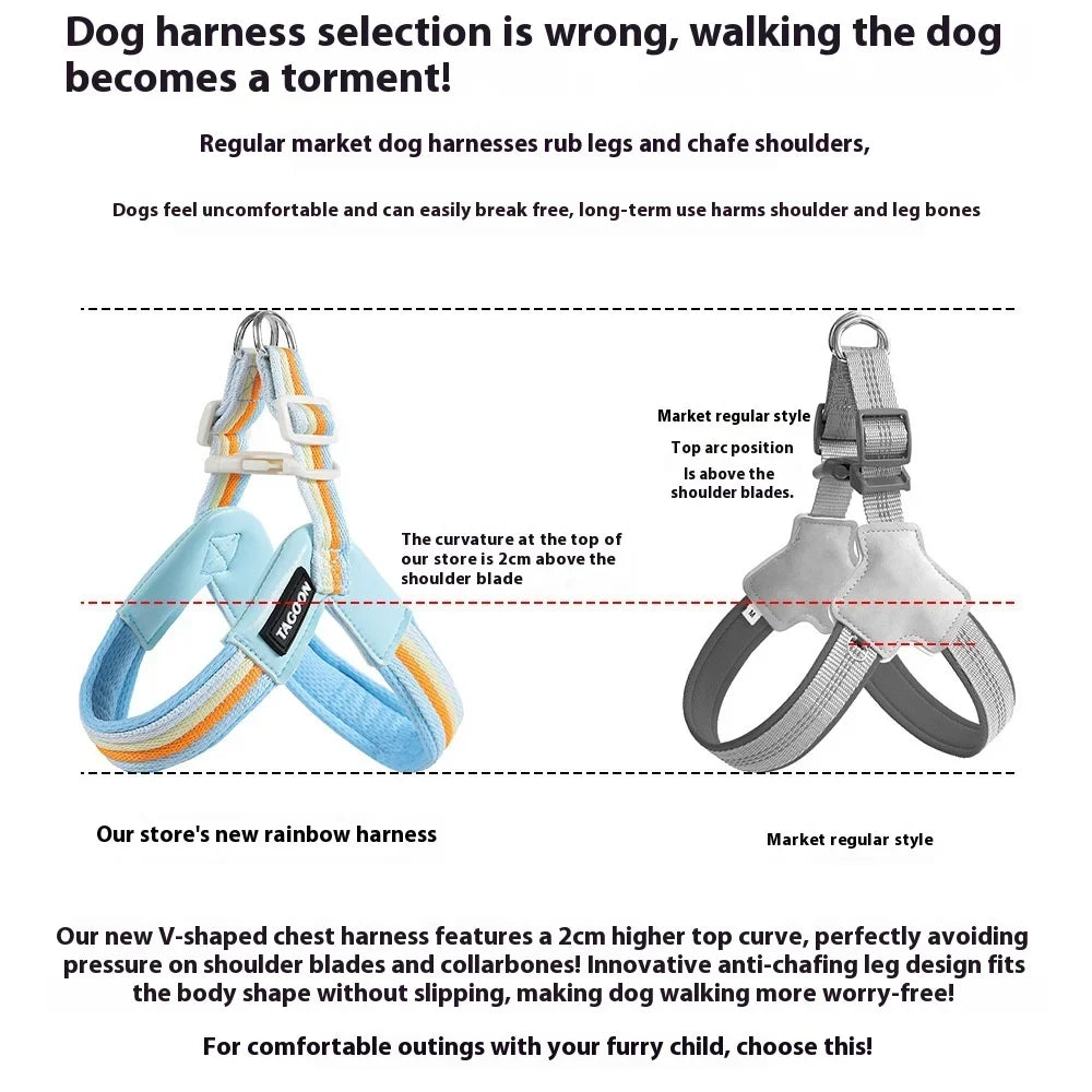 Ins Rainbow Chest Shoulder Strap Dog Leash Breathable Small