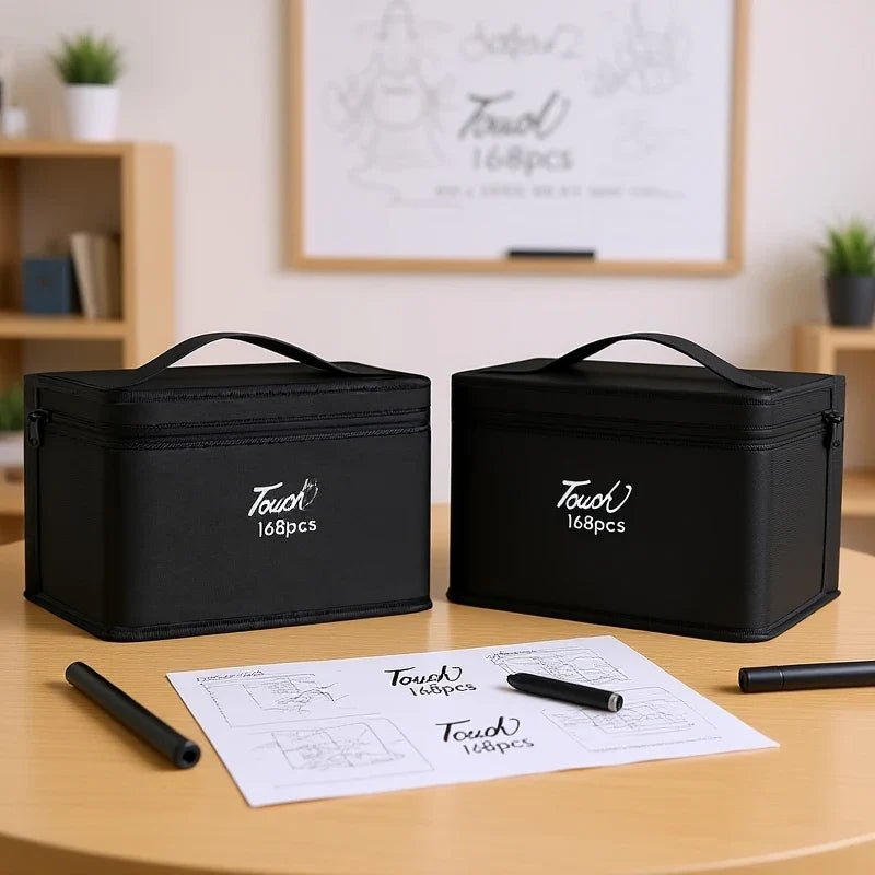 Markers Pen Black Storage Bag Massive Large Capacity Zipper Canvas