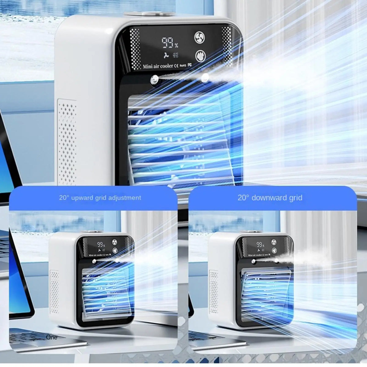 Portable Personal Air Cooler – 2 Speeds, USB, 500ml Tank