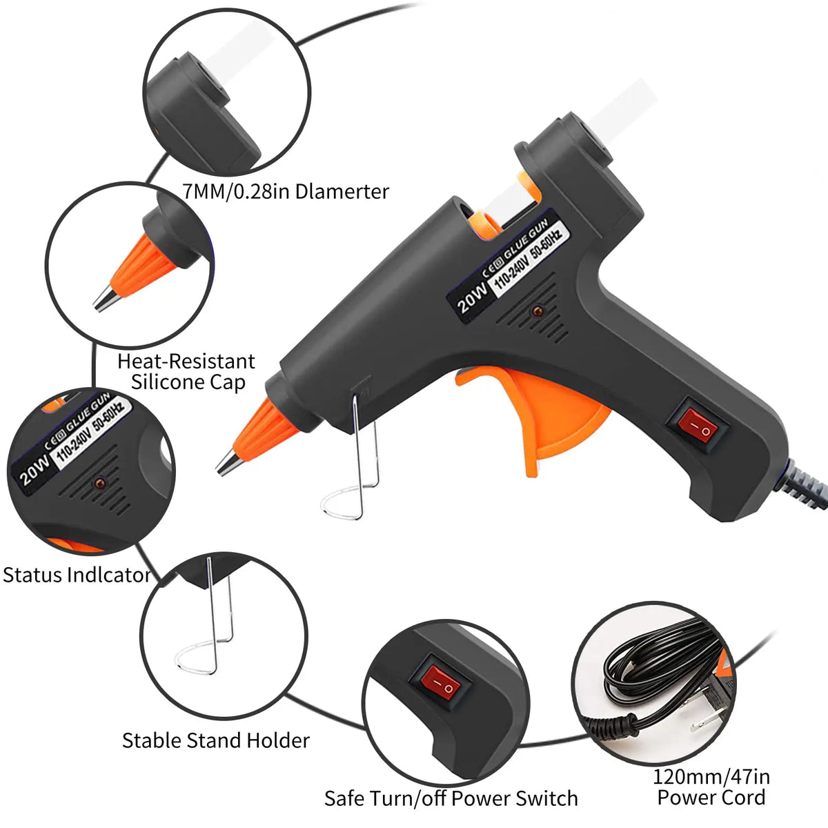 20W Hot Melt Glue Gun Kit with Glue Sticks for DIY Crafts