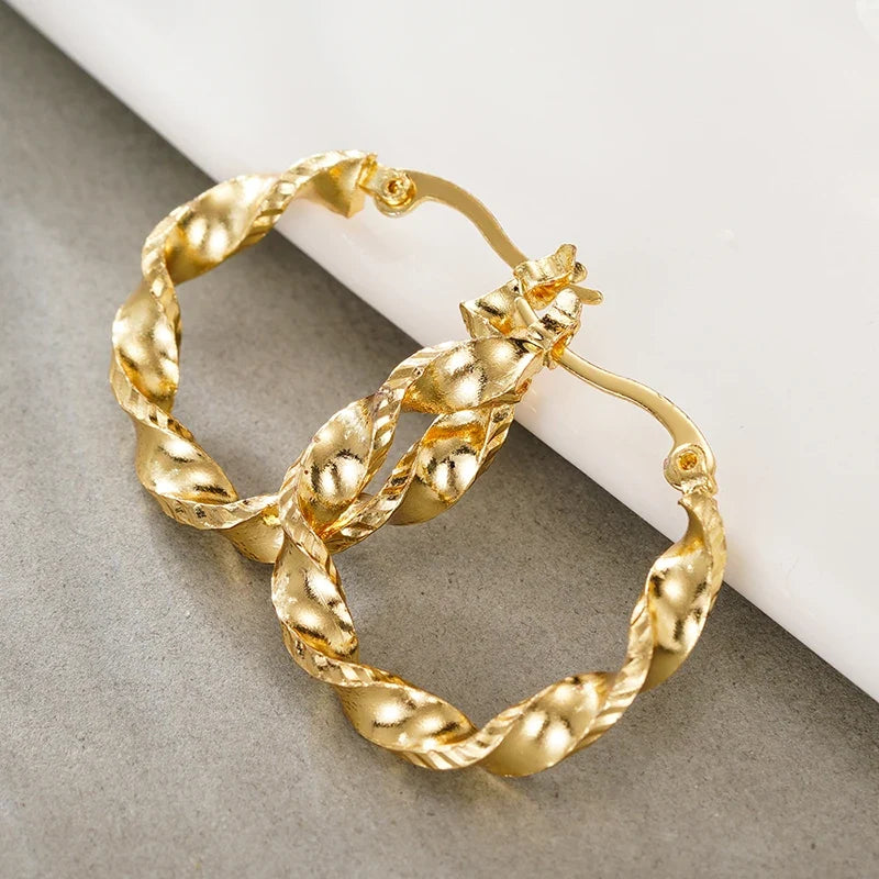 Huitan Twisty Hoop Earrings – Geometric Fashion Jewelry Women