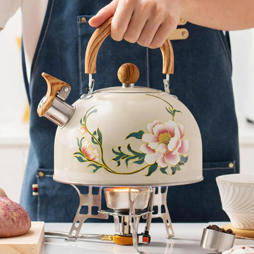 3L Vintage Floral Whistling Tea Kettle | Stove Top Stainless Steel