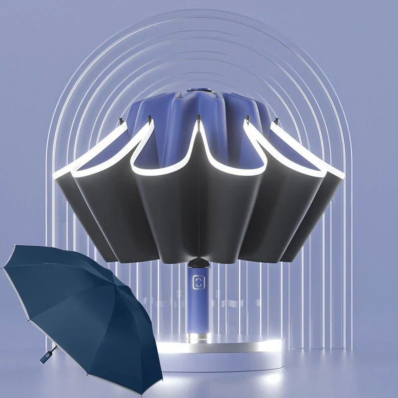 Windproof Reflective Auto Folding UV Umbrella | Compact Parasol