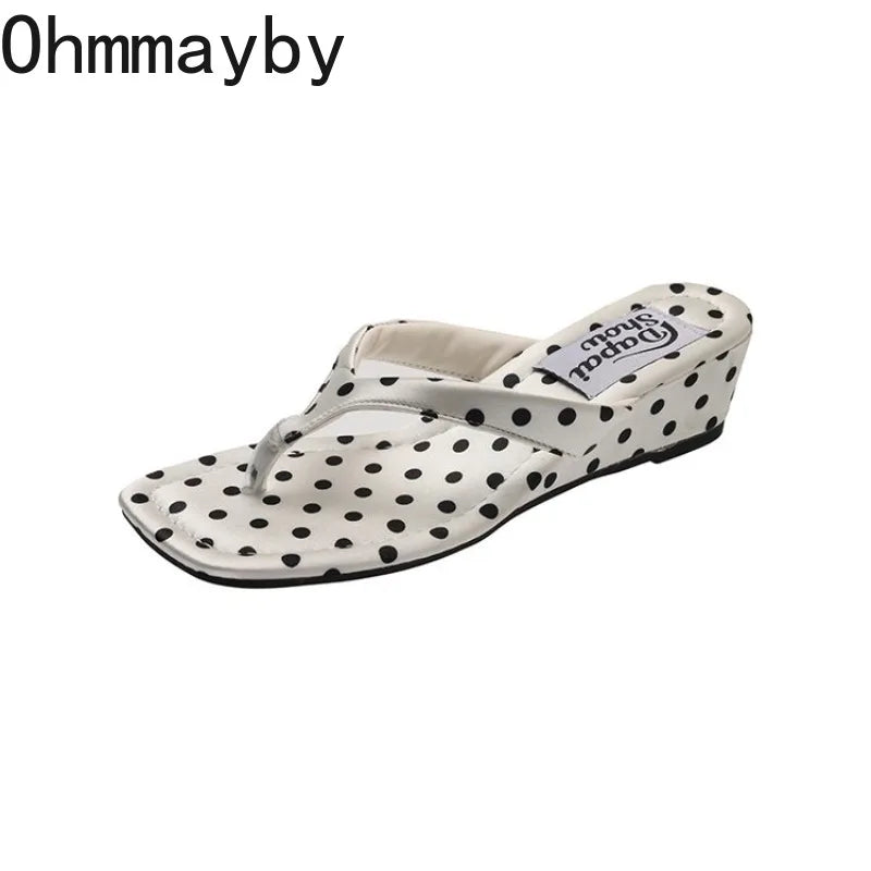 Women's Polka Dot Wedge Slippers – Summer Clip Toe Slides