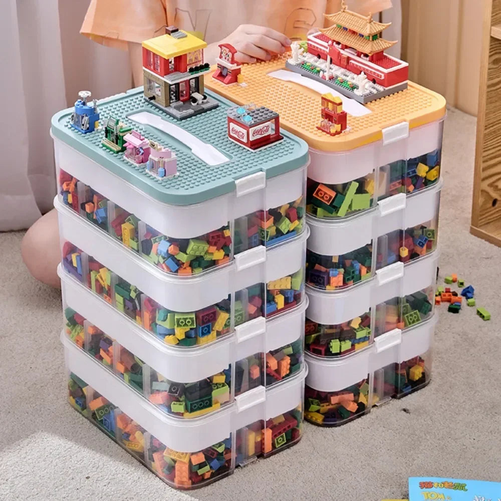 Building Blocks Toys Storage Box Lids Brick Shaped Plastic Kids Bin