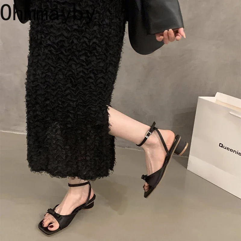 Women's Butterfly-Knot Open Toe Square Heel Dress Sandals