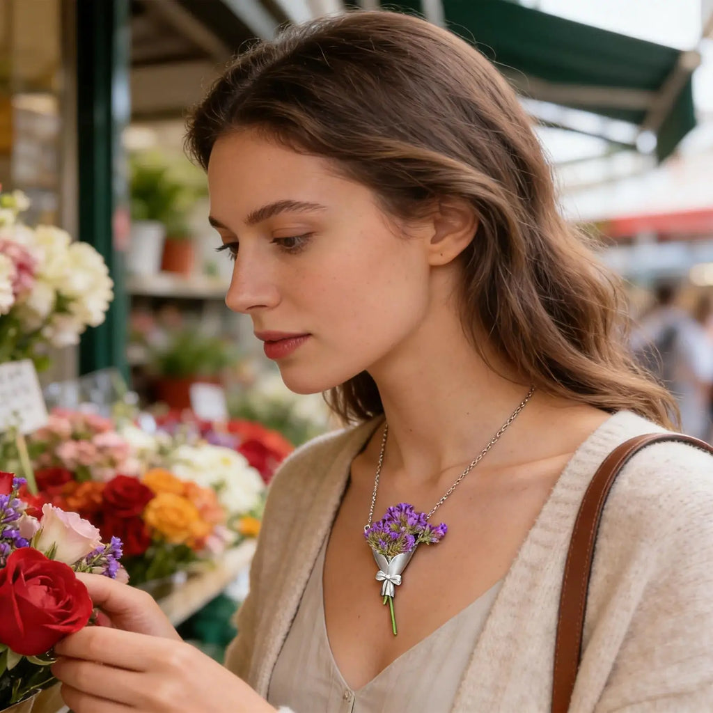 Vase Pendant Necklace – Flower Bouquet Chain for Women