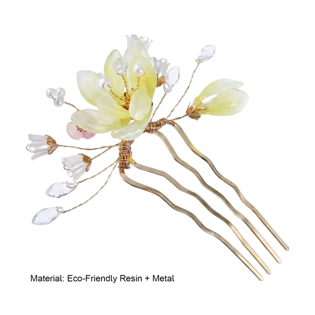 Green Floral Resin Hair Clip Comb Barrette for Women & Girls