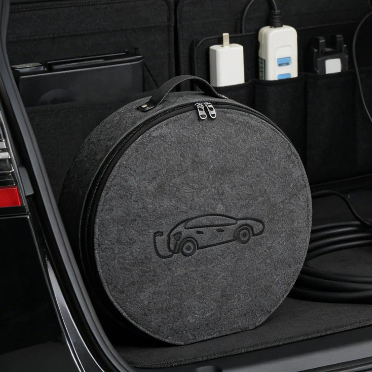 EV Charging Cable Organizer Bag | Felt Car Charger Storage Case