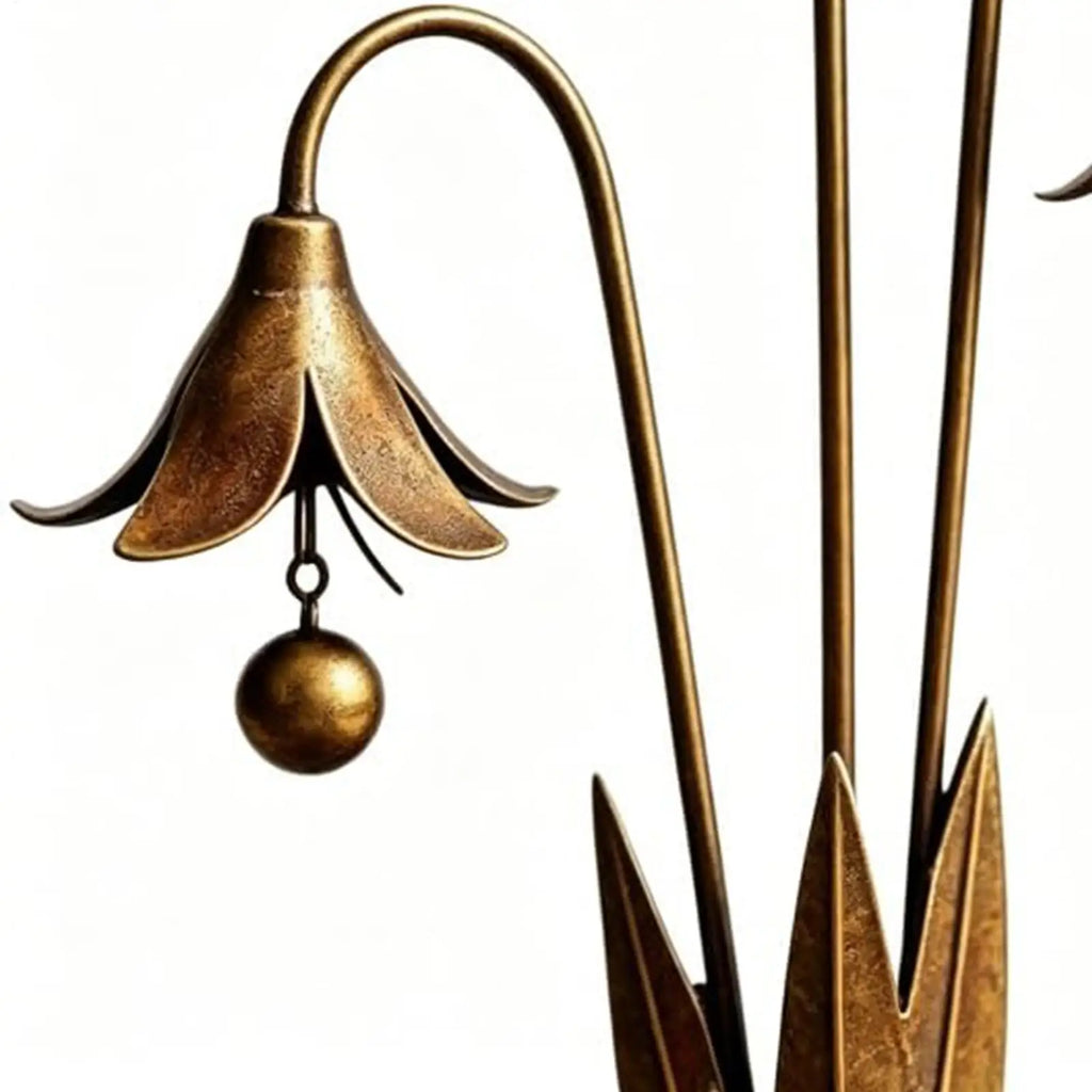 Metal Flower Garden Stake with Bell | Decorative Yard Lawn Art