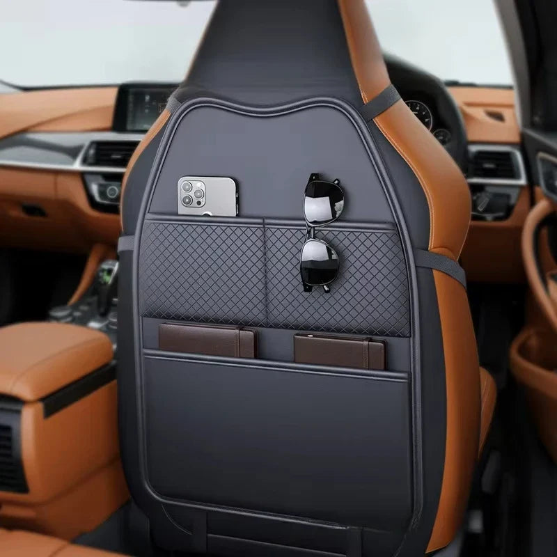PU Leather Car Seat Back Protector with Pockets & Tablet Holder
