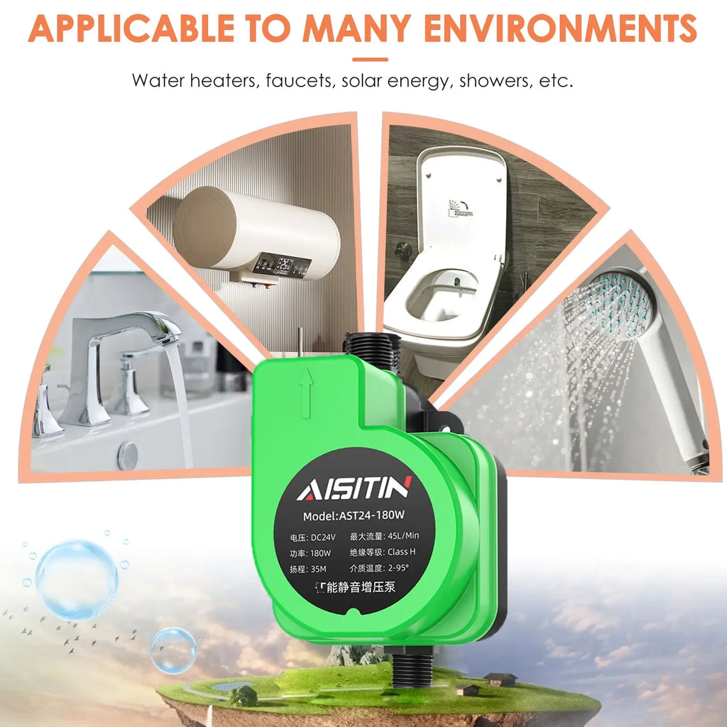 AISITIN 180W Auto Booster Pump 24V – Home Water Pressure Boost