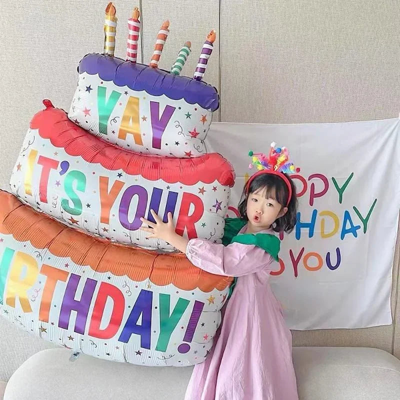 3 Tier Birthday Cake Candle Stripe Polka Dot Foil Balloons Party