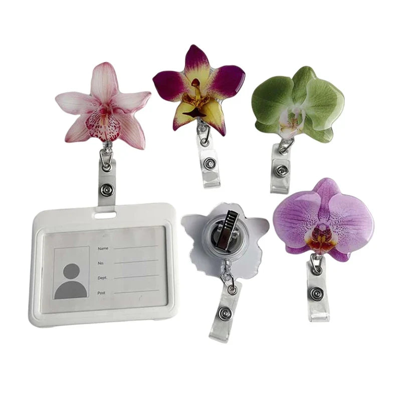 Flower Acrylic Bag Charm | Alligator Clip Retractable ID Holder