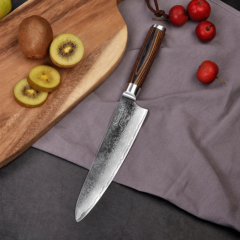 Sunnecko Damascus Chef Knife Set – VG10 Steel & Pakkawood