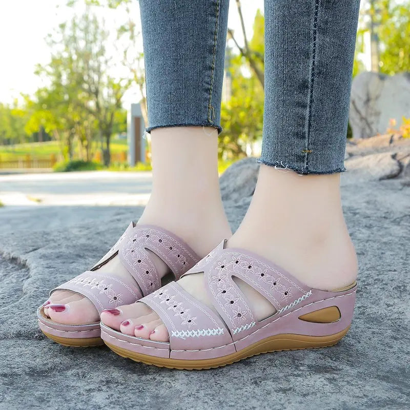 Women's Platform Wedge Sandals – Open Toe Slip-On Slippers