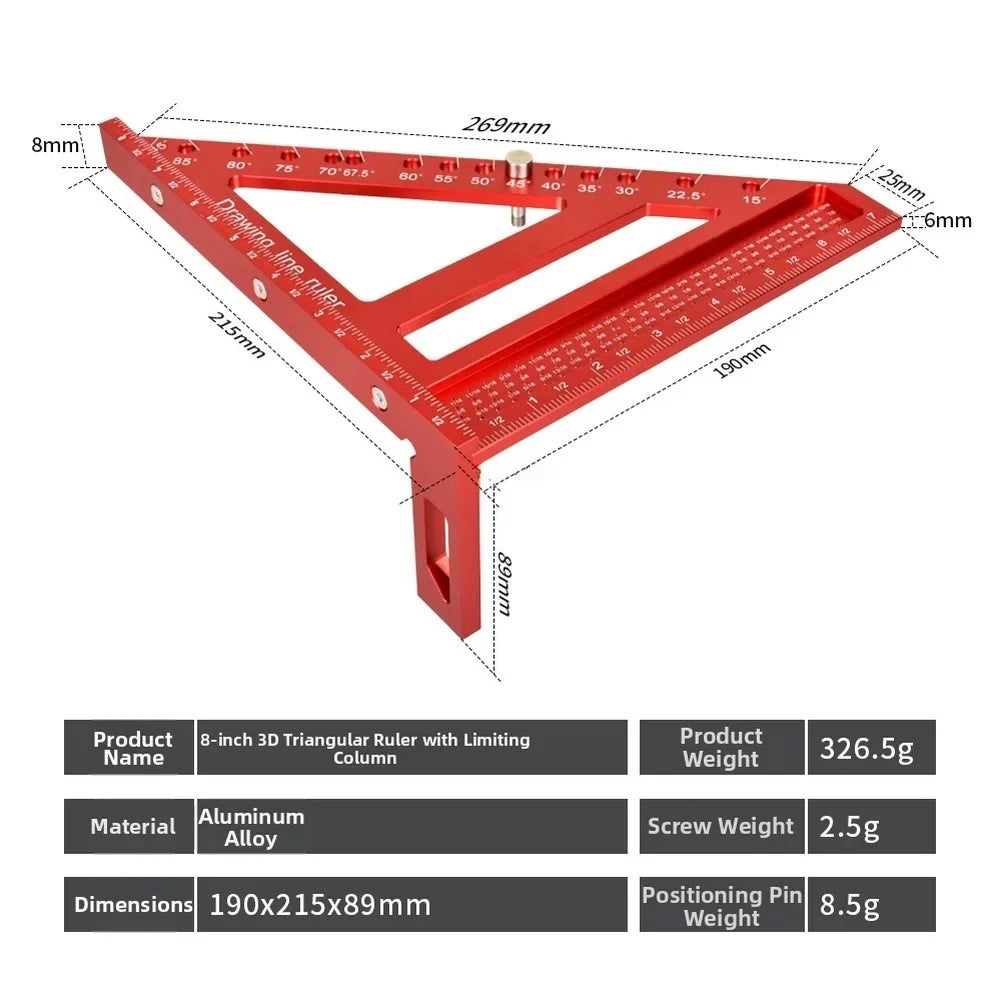 Multi-Angle Aluminum Woodworking Square & Triangle Ruler