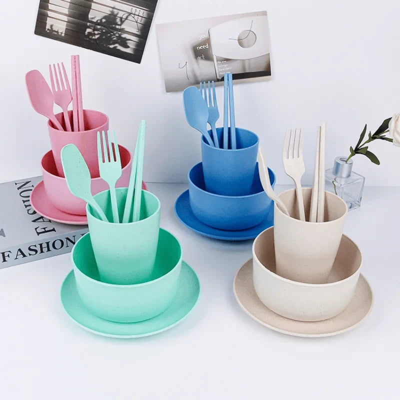 Tableware Wheat Straw Cutlery Dinnerware Unbreakable Dishes Camping