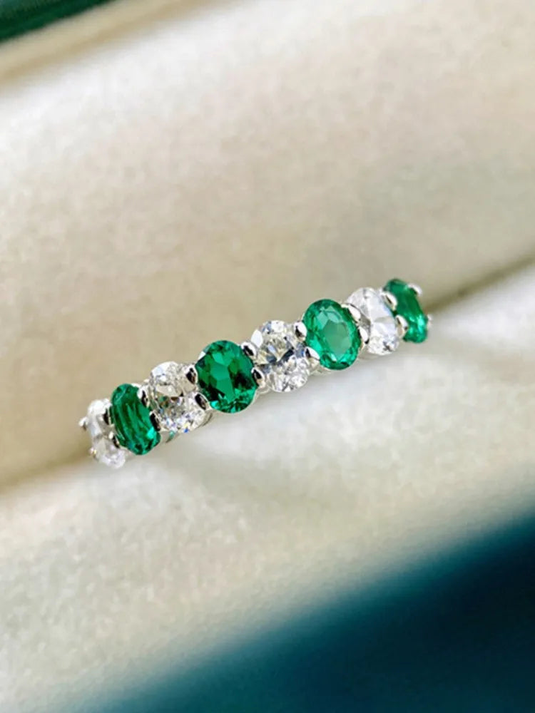 Huitan Oval Cubic Zirconia Ring for Women – Green & White CZ