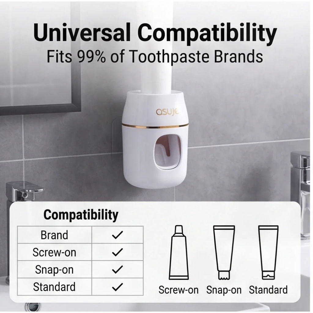 Wall-Mounted Automatic Toothpaste Dispenser & Storage Rack